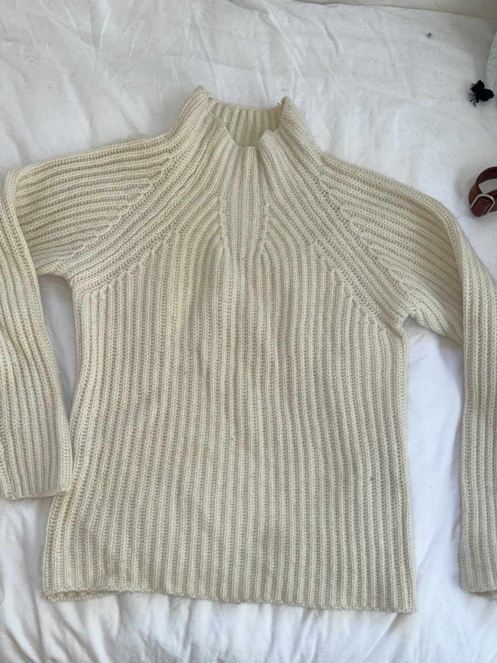 Ermenegildo Zegna ivory cream large ribbed mock neck cozy sweater L
